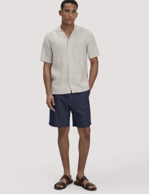 hessnatur Herren Shorts ENEA Relaxed aus Bio-Baumwolle mit Leinen - blau