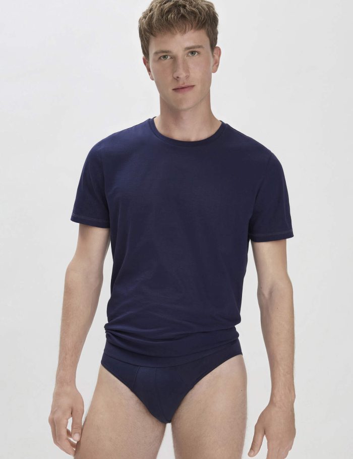 hessnatur Herren Slip Regular Cut im 3er-Pack COTTON MIX aus Bio-Baumwolle - blau - Größe 5 = M