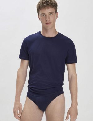 hessnatur Herren Slip Regular Cut im 3er-Pack COTTON MIX aus Bio-Baumwolle - blau - Größe 6 = L