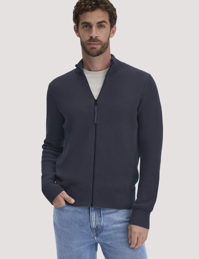 hessnatur Herren Strick Jacke Regular aus Bio-Baumwolle - blau