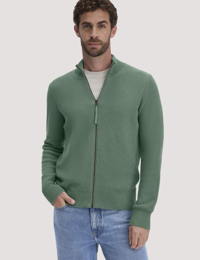 hessnatur Herren Strick Jacke Regular aus Bio-Baumwolle - grün