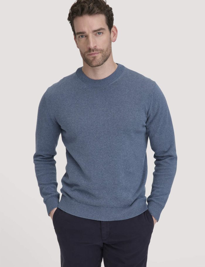 hessnatur Herren Strick Pullover Regular aus Bio-Baumwolle - blau