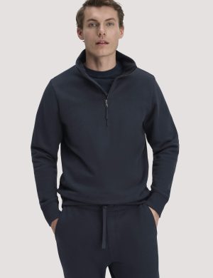 hessnatur Herren Sweat Troyer Regular BETTER RECYCLING aus Bio-Baumwolle - blau
