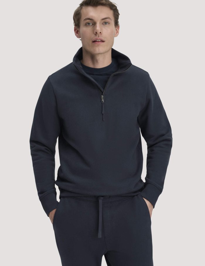 hessnatur Herren Sweat Troyer Regular BETTER RECYCLING aus Bio-Baumwolle - blau