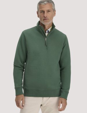 hessnatur Herren Sweat Troyer Regular BETTER RECYCLING aus Bio-Baumwolle - grün