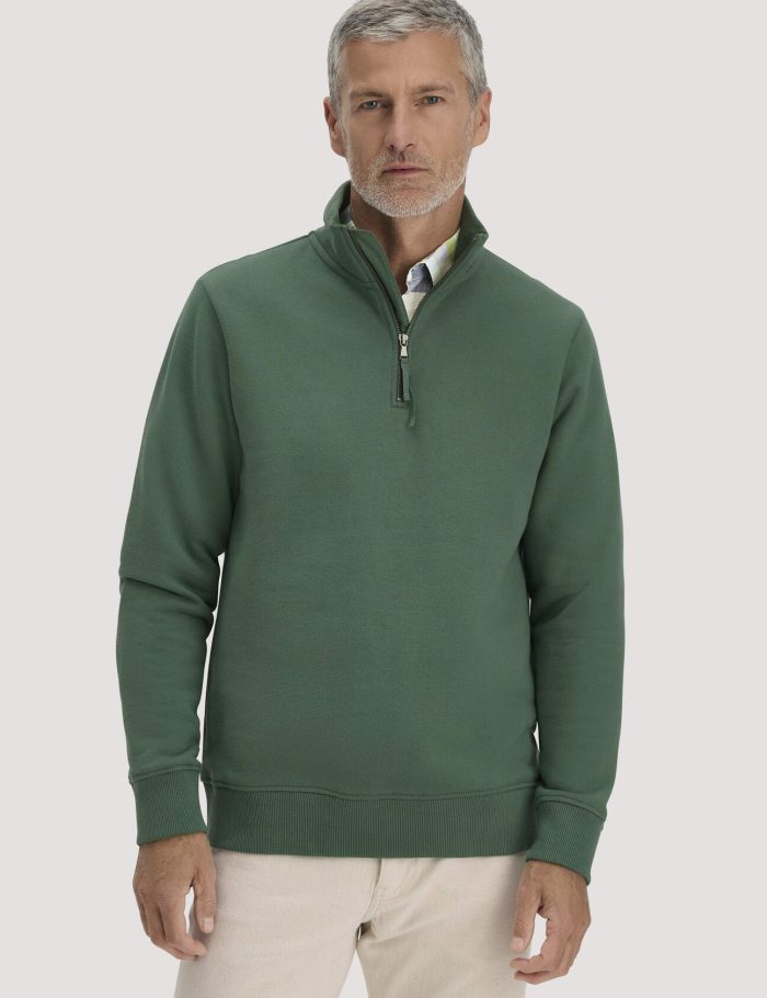 hessnatur Herren Sweat Troyer Regular BETTER RECYCLING aus Bio-Baumwolle - grün