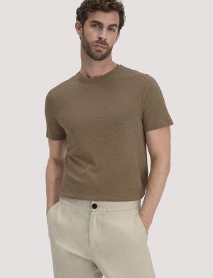 hessnatur Herren T-Shirt Regular aus Leinen und Bio-Baumwolle - braun