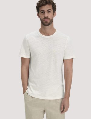 hessnatur Herren T-Shirt Regular aus Leinen und Bio-Baumwolle - weiß