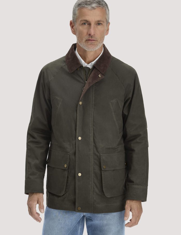 hessnatur Herren Wachsjacke Regular aus Bio-Baumwolle - grün