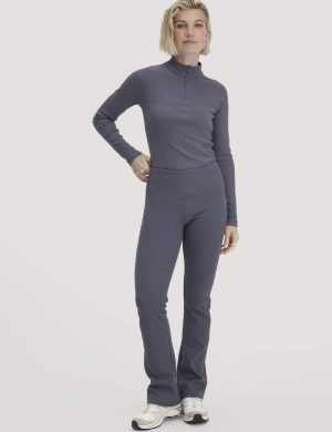hessnatur Loungewear Rib Leggings High Waist BETTER RECYCLING aus Bio-Baumwolle - blau