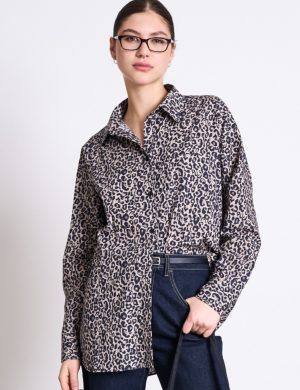 Bluse Oversized Mamro Leo Print Braun