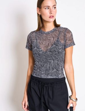 T-Shirt Evie Mesh Zebra Print Schwarz