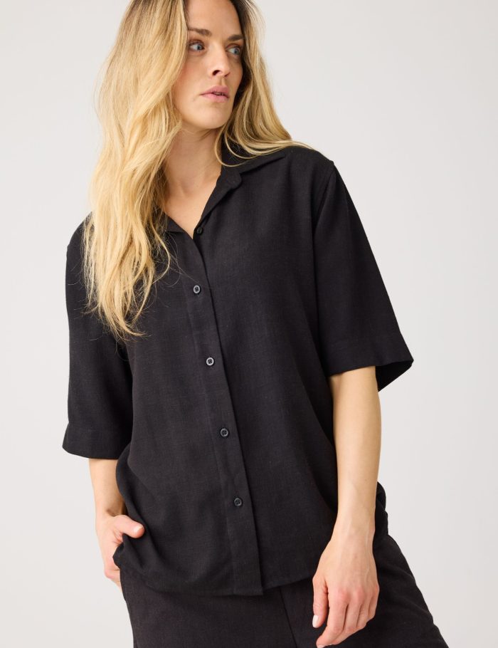 Bluse Loose Linen Mix Schwarz
