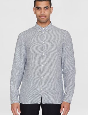Hemd Striped Leinen Blau