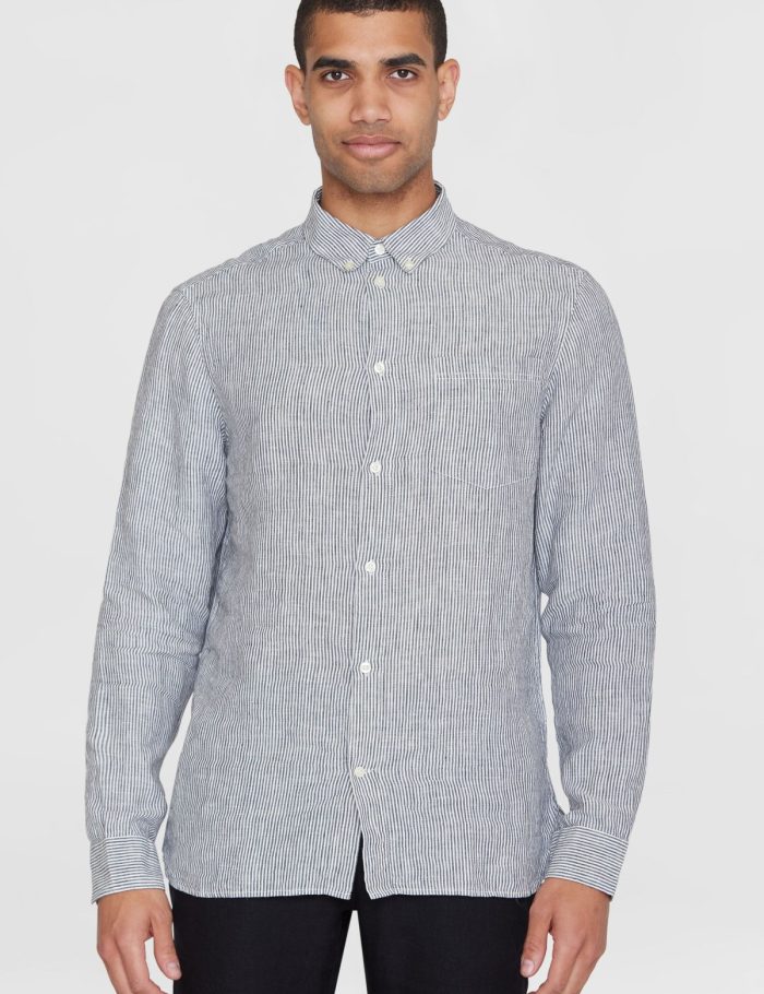 Hemd Striped Leinen Blau
