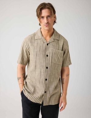 KnowledgeCotton Apparel Herren Kurzarmhemd - Relaxed Fit - aus Viskose und Leinen
