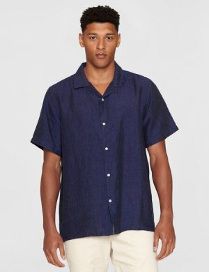 KnowledgeCotton Apparel Leinenhemd Box Fit - Short Sleeve - aus Bio-Leinen