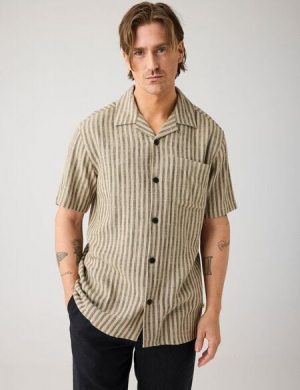 KnowledgeCotton Apparel Lockeres Kurzarmhemd aus Ecovero und Leinen