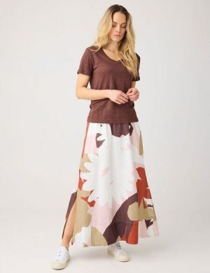 KnowledgeCotton Apparel Maxi Rock mit Flower-Print aus Bio-Leinen