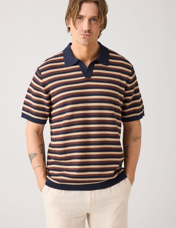 Poloshirt Knitted Stripe Braun