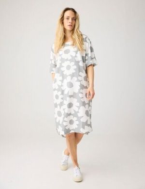 KnowledgeCotton Apparel T-Shirt-Kleid mit Flower-Print aus Bio-Leinenmix
