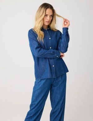 KnowledgeCotton Apparel Weiche Denim Bluse aus Bio-Baumwolle