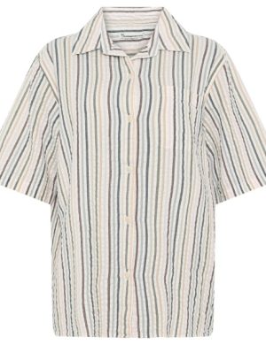 KnowledgeCotton Apparel - Women's Seersucker Stripe Short Sleeved Shirt - Bluse