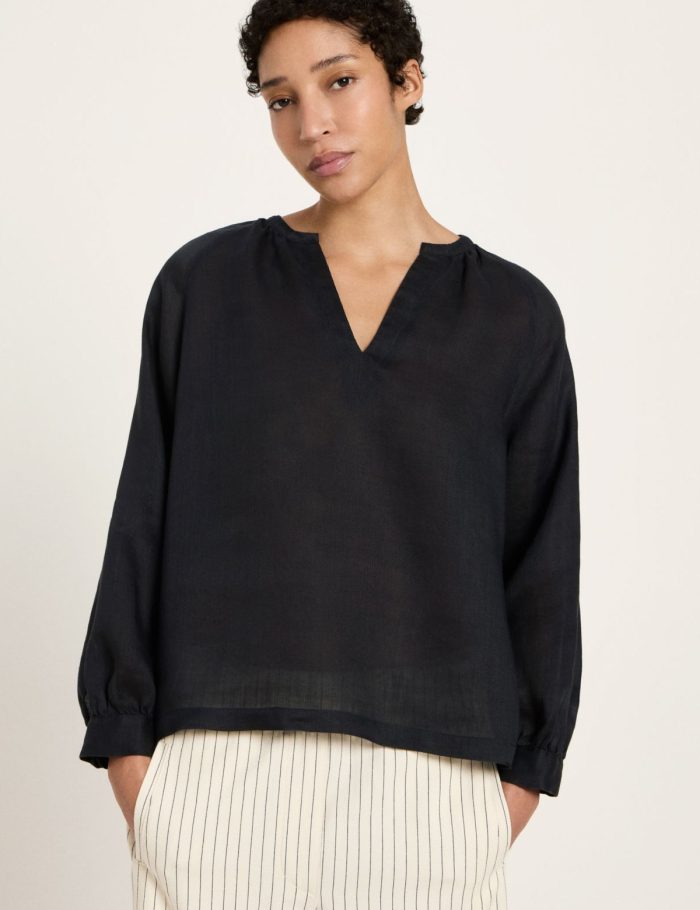 Bluse 3/4 Arm Ramie Schwarz