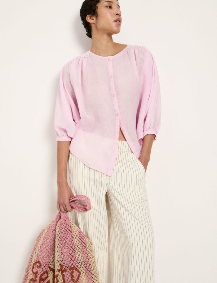 Bluse mit Kr&auml;useln Rosa