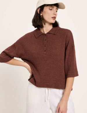 Pullover Polo Halbarm Braun