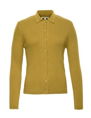 LIVING CRAFTS - Damen Rippstrickjacke mit Polokragen - Gelb
