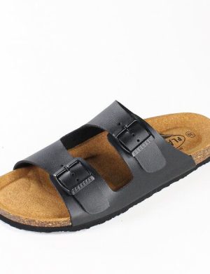 Plakton Vegane Damen Sandale BETA mit Korksohle und einstellbaren Schnallen (schwarz)
