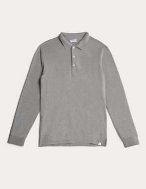SANVT Das Langarm Poloshirt - Grau Meliert