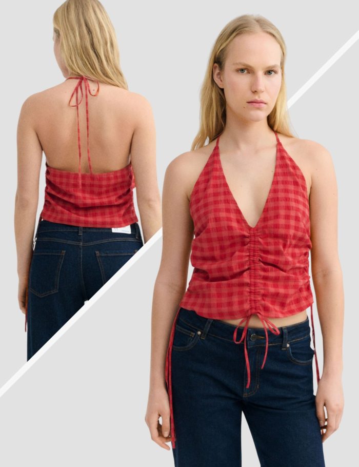 Top Hiba Red Checks Rot