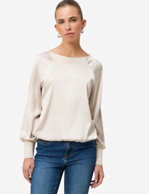 Satinbluse mit Strickbündchen