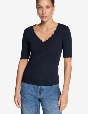 T-Shirt mit gerafftem Ausschnitt